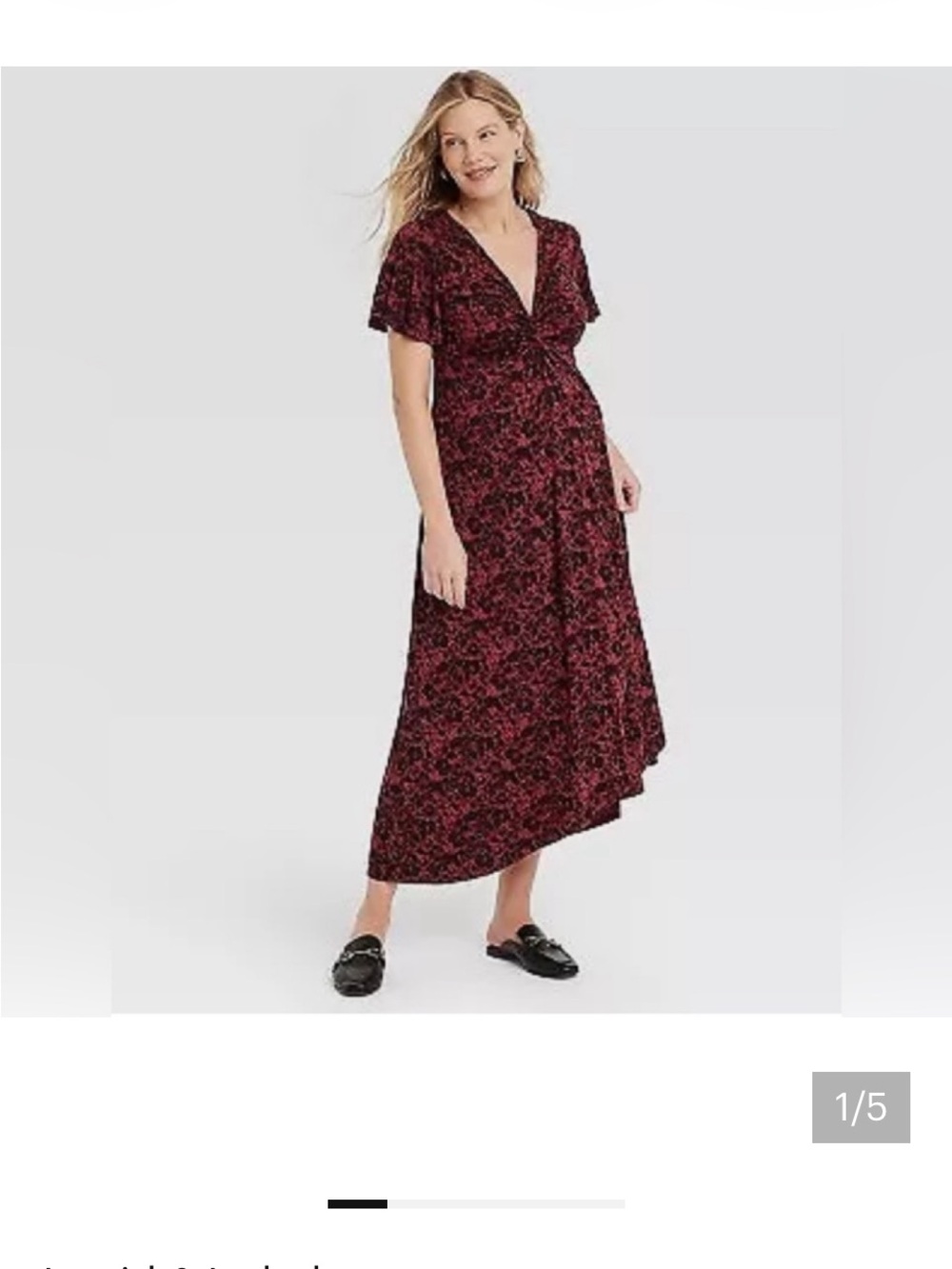 Ingrid & Isabel Burgundy and Black Floral Faux Tie-Front Maxi Maternity Dress